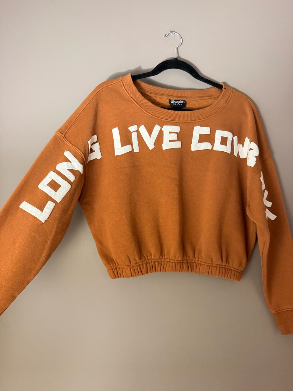 Wrangler Orange Cropped Crewneck Sweatshirt - 'Long Live Cowboys’
